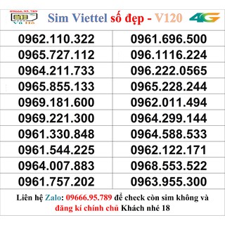 Sim Viettel V120 đầu 09 số đẹp giá rẻ 18