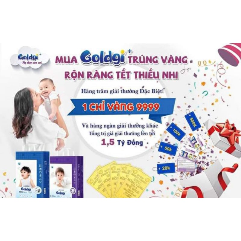 Bỉm GOLDGI bản nâng cấp mẫu mới nhất 2021 size S 84, m dán 66 M quần 60 L 48, XL 44