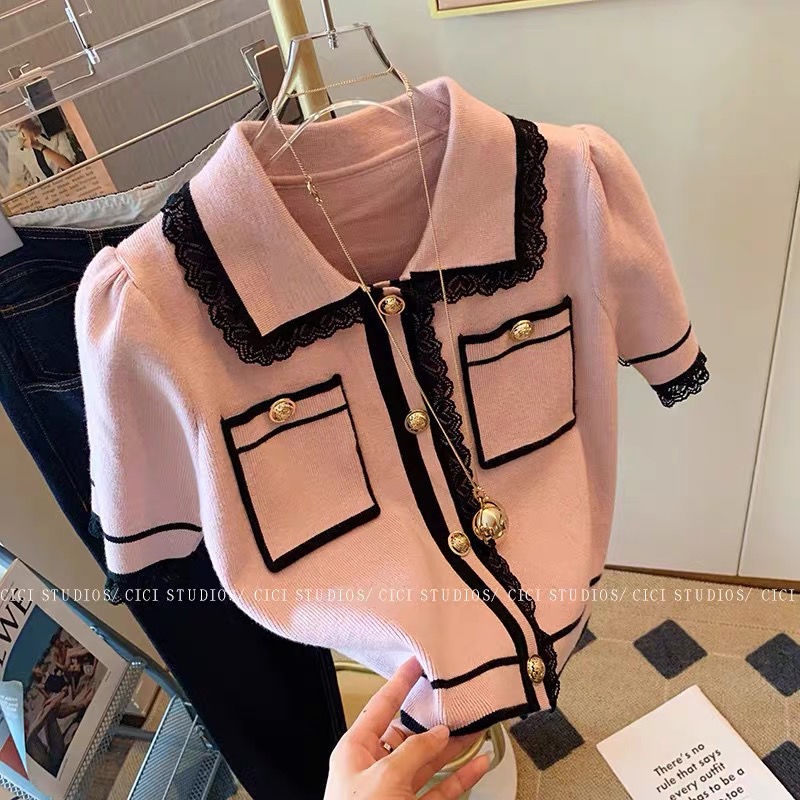 Áo Cardigan Tay Ngắn Dáng Rộng Màu Hồng Xinh Xắn Cho Nữ  tao bao