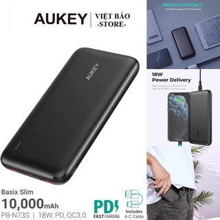 Pin Dự Phòng Siêu Mỏng Basix Slim Aukey N73S, 10000mah, 3 cổng sạc, sạc nhanh PD 18W