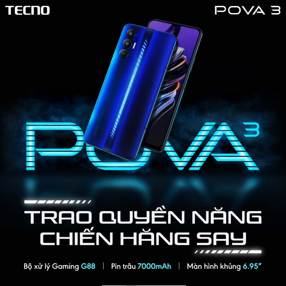 Điện thoại Gaming Tecno POVA 3 (6+5GB)/128GB - Helio G88 | 7000 mAh | Sạc nhanh 33W
