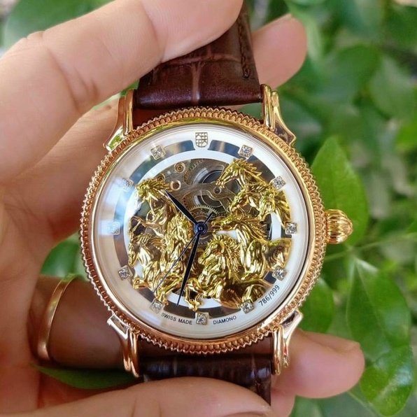 (Mã đáo thành công) Đồng hồ nam Cơ picter style mặt Ngựa Phi Chất hơn nước cất Máy cơ automatic Dây da mềm đẹp