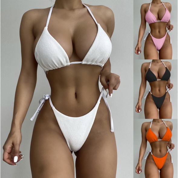 Bộ Đồ Bơi Bikini Hai Dây Màu Trơn Mẫu Mới Dành Cho Nữ 2022