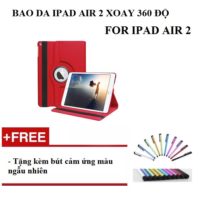 Bao da IPad Air 2 iPad 6 xoay 360 độ (ĐỎ) - Hàng nhập khẩu - TẶNG KÈM BÚT CẢM ỨNG