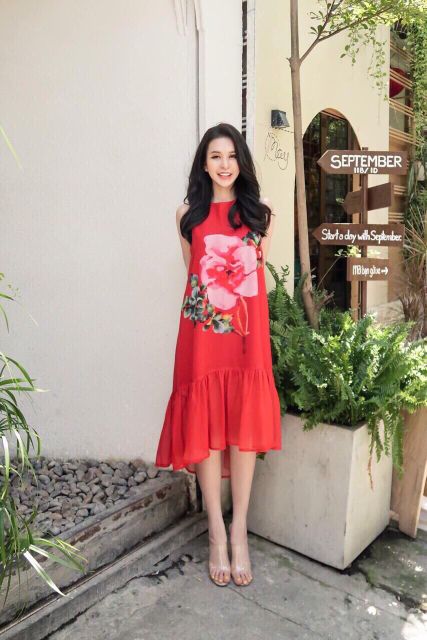 ĐẦM SUÔNG IN HOA TÙNG PHỐI BÈO