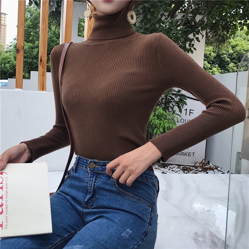 Áo sweater IELGY dệt kim cổ lọ tay dài dáng ôm dễ phối đồ thời trang dành cho nữ