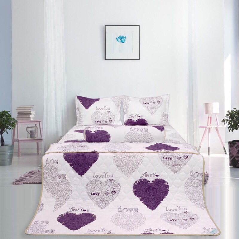 Bộ chăn drap gối bọc 180x200cm cotton hoa, ga áo gối và mền hoa