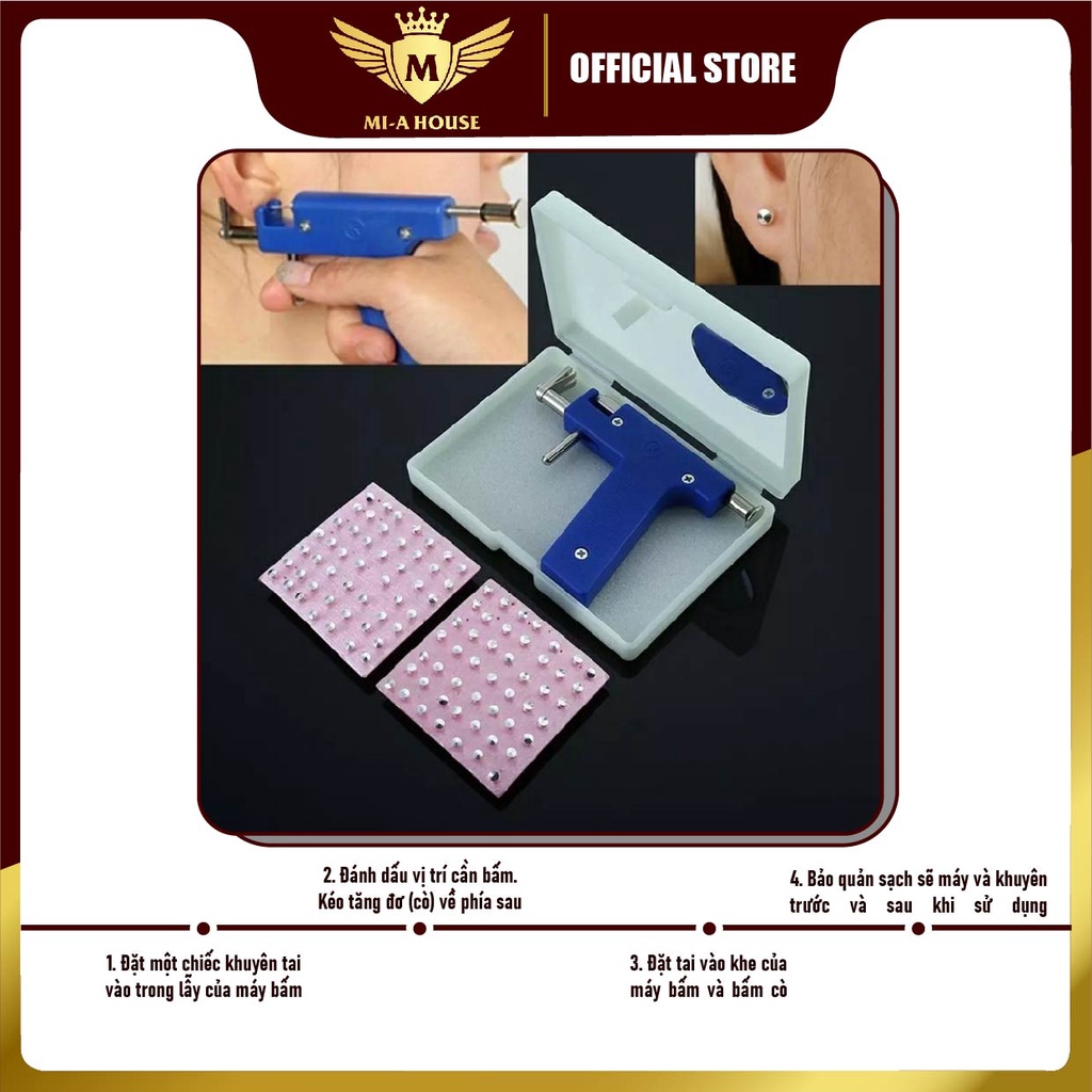 Dụng cụ bấm lỗ tai - máy bấm lỗ tai xỏ khuyên - kèm gương, bút định vị và 98 đinh