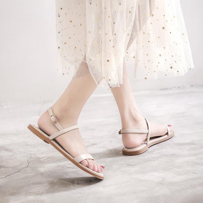 Gìay sandal đế bằng thời trang VIETLAVANI mã S12 mũi hở quai ngang kiểu dáng thanh lịch hàng chuẩn