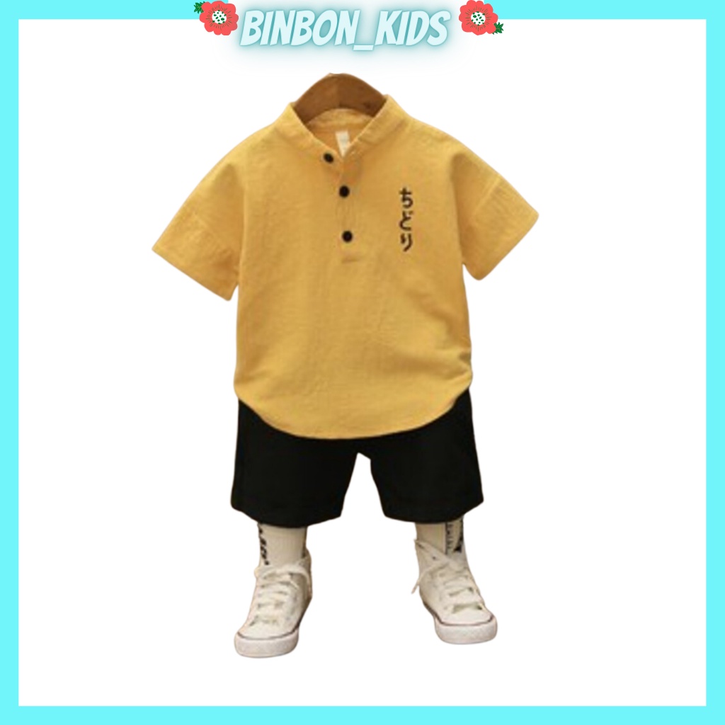 Bộ quần áo bé trai chất đũi BINBON KIDS, bộ cộc tay bé trai họa tiết hoạt hình Chidori cho bé từ 6- 28kg QATE568