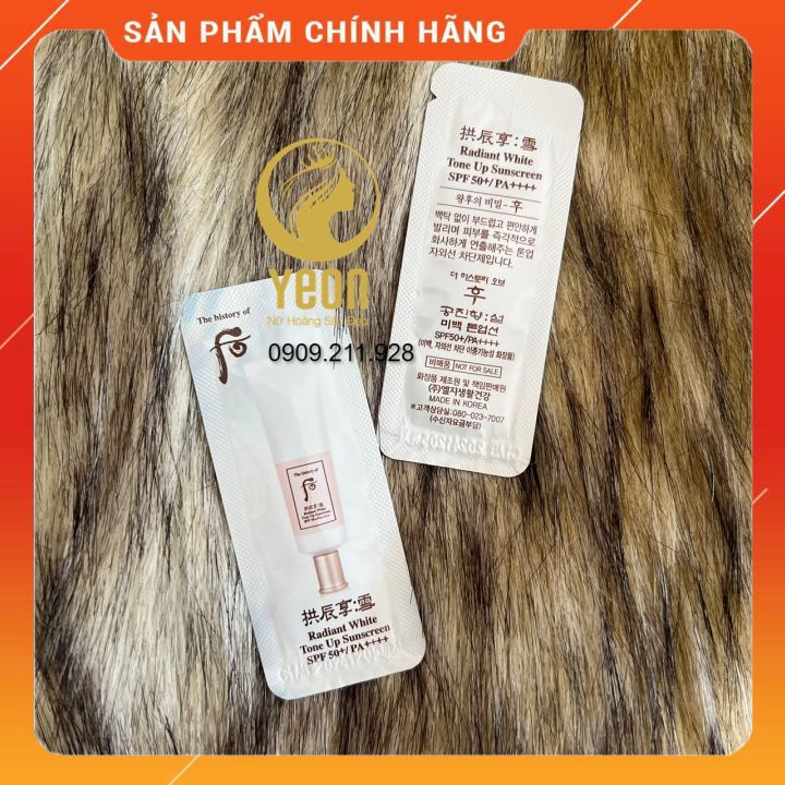 Gói kem chống nắng dưỡng trắng whoo Radiant White Tone Up Sunscreen 1ml_𝐘𝐄𝐎𝐍 𝐋𝐔𝐗𝐔𝐑𝐘 𝐂𝐎𝐒𝐌𝐄𝐓𝐈𝐂𝐒