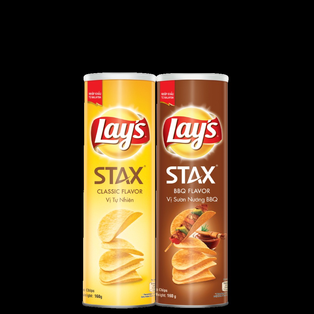 Combo 2 Bánh snack khoai tây miếng Lay's Stax hộp 160g Mix vị: Tự nhiên và Sườn nướng BBQ