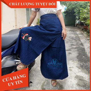 [MUA 2 GIẢM 5%] VÁY CHỐNG NẮNG XẺ TÀ CAO CẤP - Váy chống nắng vải Jean mềm Cao cấp chống tia UV 100% thêu Chuồn Chuồn