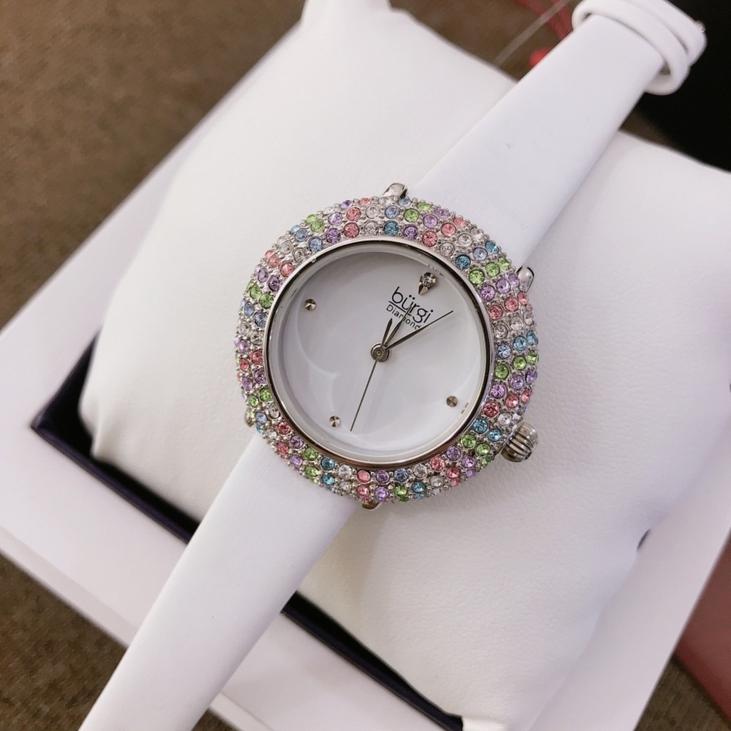 ĐỒNG HỒ NỮ THỜI TRANG BURGI BUR227 COLORED SWAROVSKI CRYSTAL DÂY DA - MÂM XÔI ĐÍNH ĐÁ CỰC SANG - SIZE 33MM