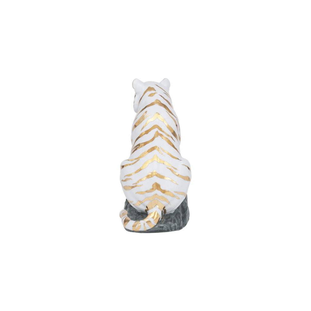 Tượng Hổ Khác Vọng 9.3cm Minh Long Màu Trắng Trang trí Vàng 24K dùng trang trí nhà cửa, nội thất, tặng quà tết
