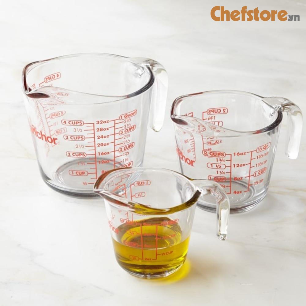 Ca Đong ml 💥 Cốc Đo Lường Chất Lỏng Chia Vạch Thủy Tinh Cường Lực Đa Dung Tích 250ml/500ml/1000ml/2000ml Anchor Hocking