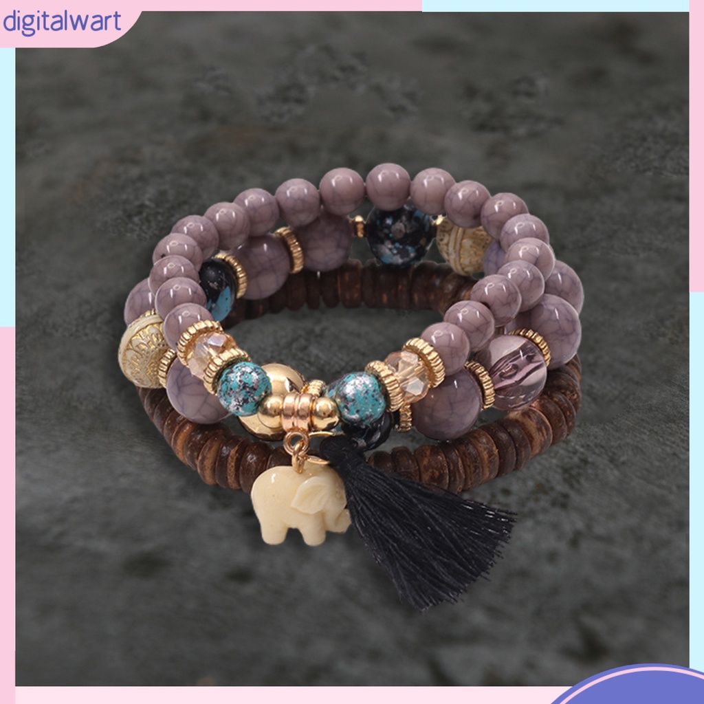 Bộ 3 vòng tay chuỗi hạt gỗ phối tua rua thời trang