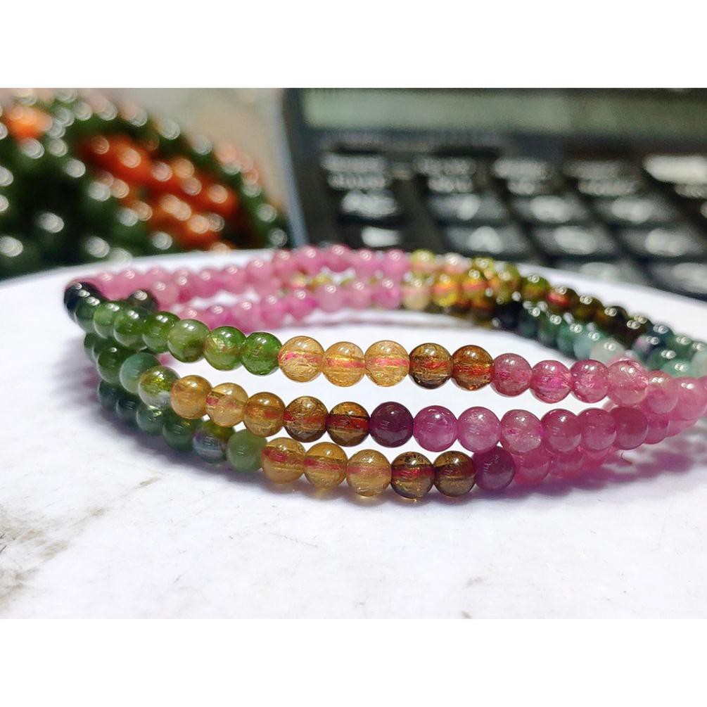 Vòng đeo tay tourmaline đa sắc quấn 3 cực đẹp, hàng thiên nhiên, tốt cho sức khỏe