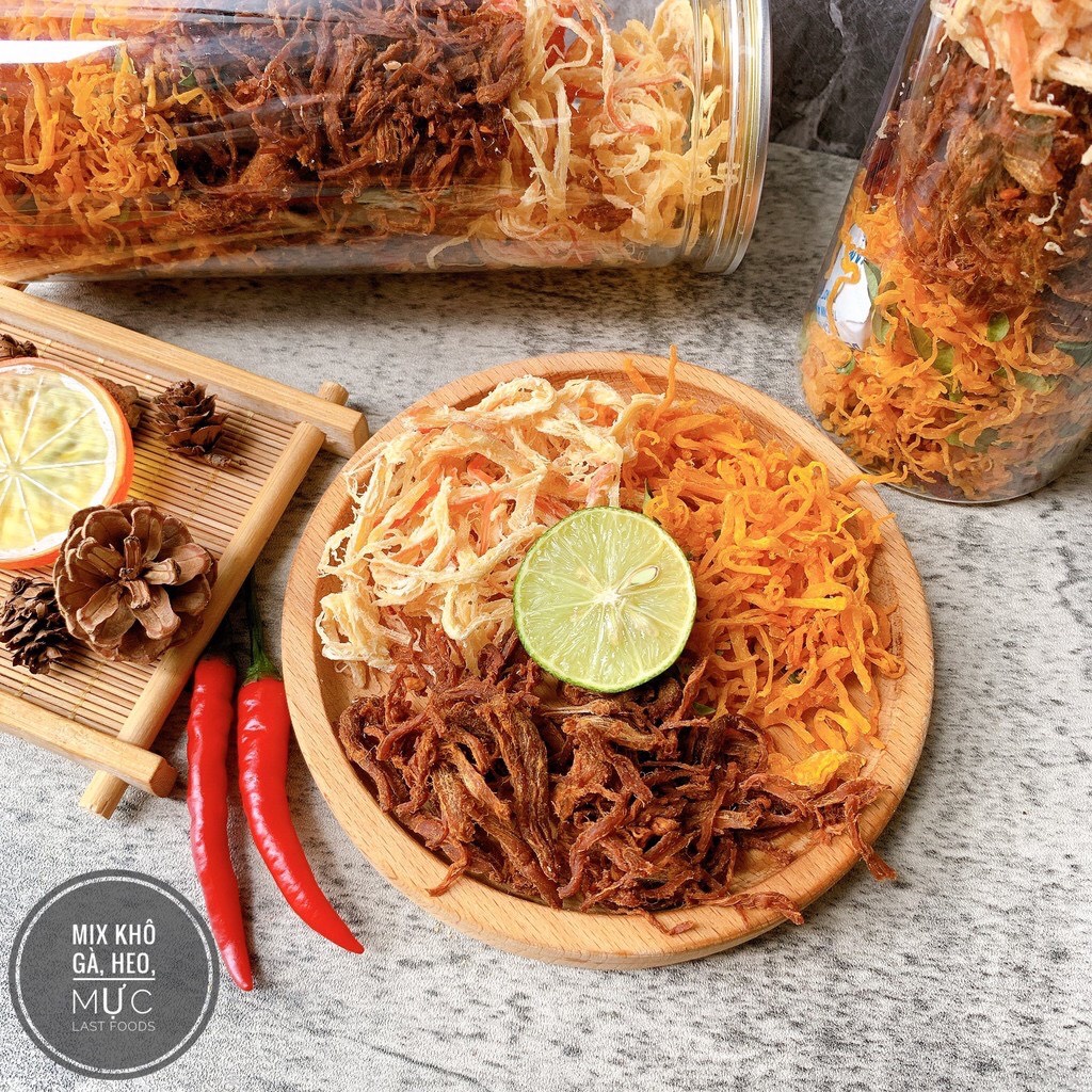 Khô mix 3 vị: heo, gà, mực hũ 300g Ăn vặt MiXu Food- đồ khô (LOẠI 1 THƯỢNG HẠNG)- Hoàn đổi 100% nếu ko đúng mô tả