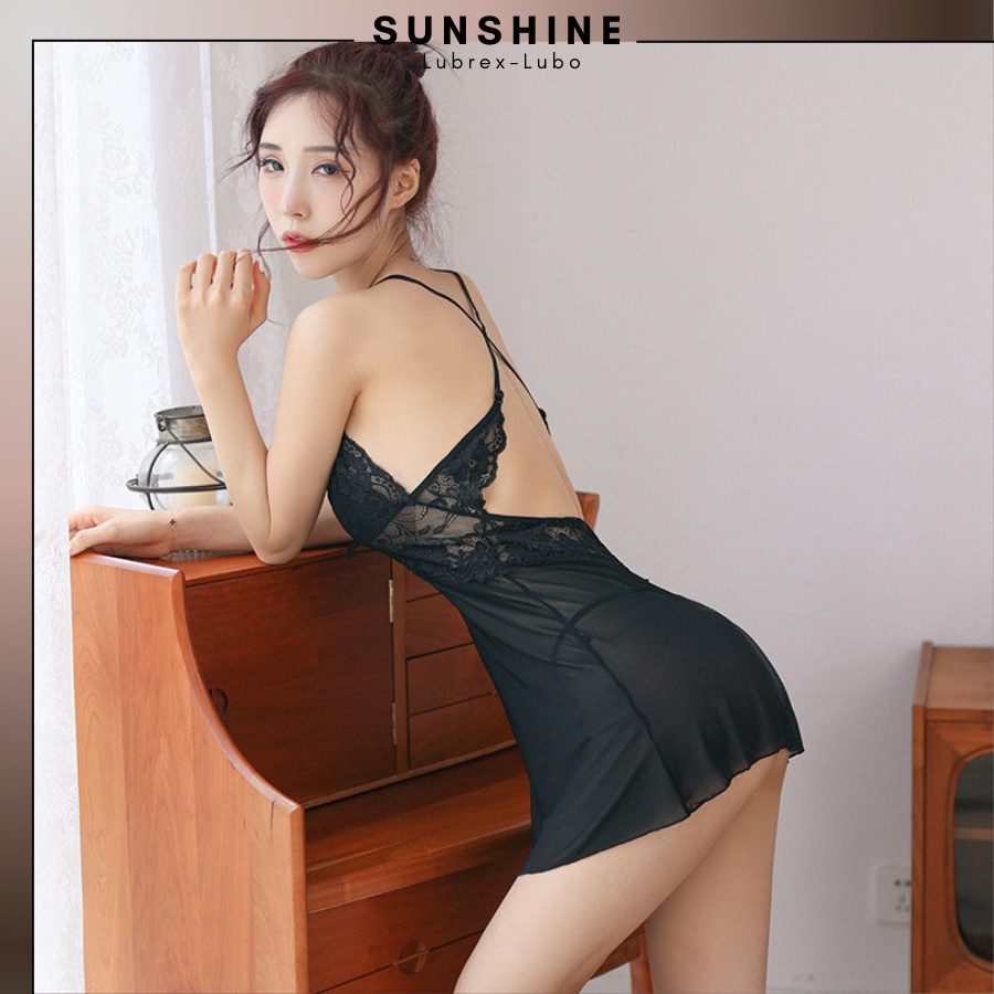 Váy ngủ sexy gợi cảm 2 dây xuyên thấu màu Đen SUNSHINE LUBREX-LUBO VNCTM1082