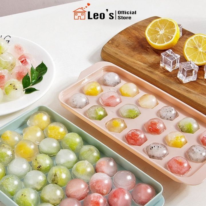 Khay làm đá tròn, Khuôn làm đá viên, làm thạch rau câu có nắp đậy thông minh Leo’s_Official