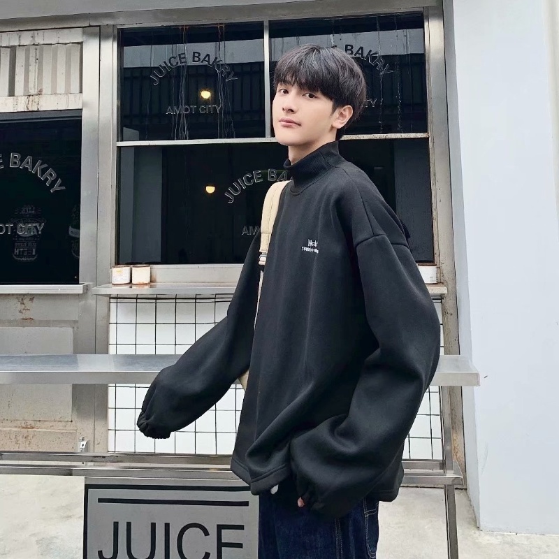 Áo sweater cổ cao tay dài thoải mái màu trơn dễ phối thời trang mùa thu dành cho bạn nam