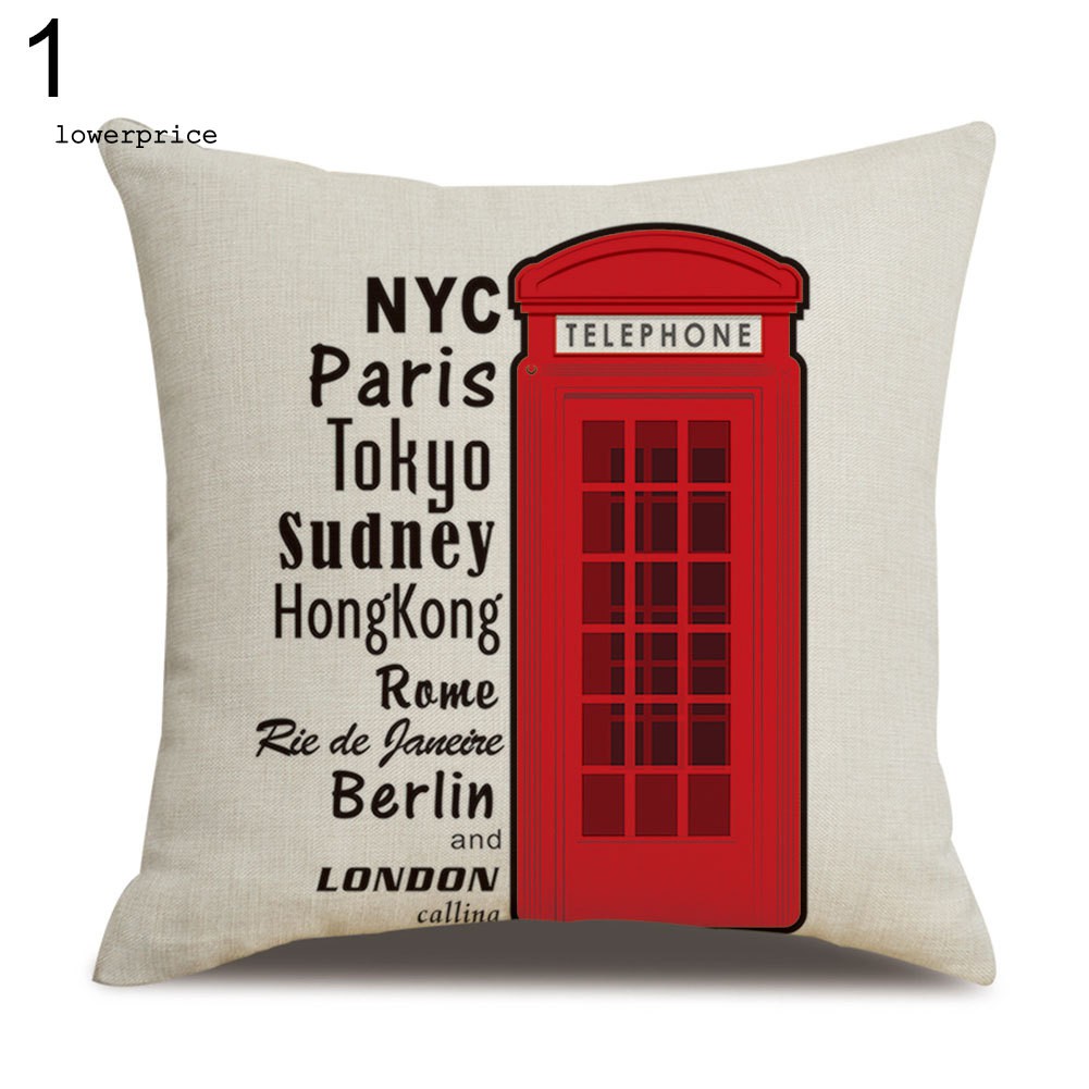 LP_London Characters Flag Bus Linen Cushion Throw Pillow Cover Case Pillowcase