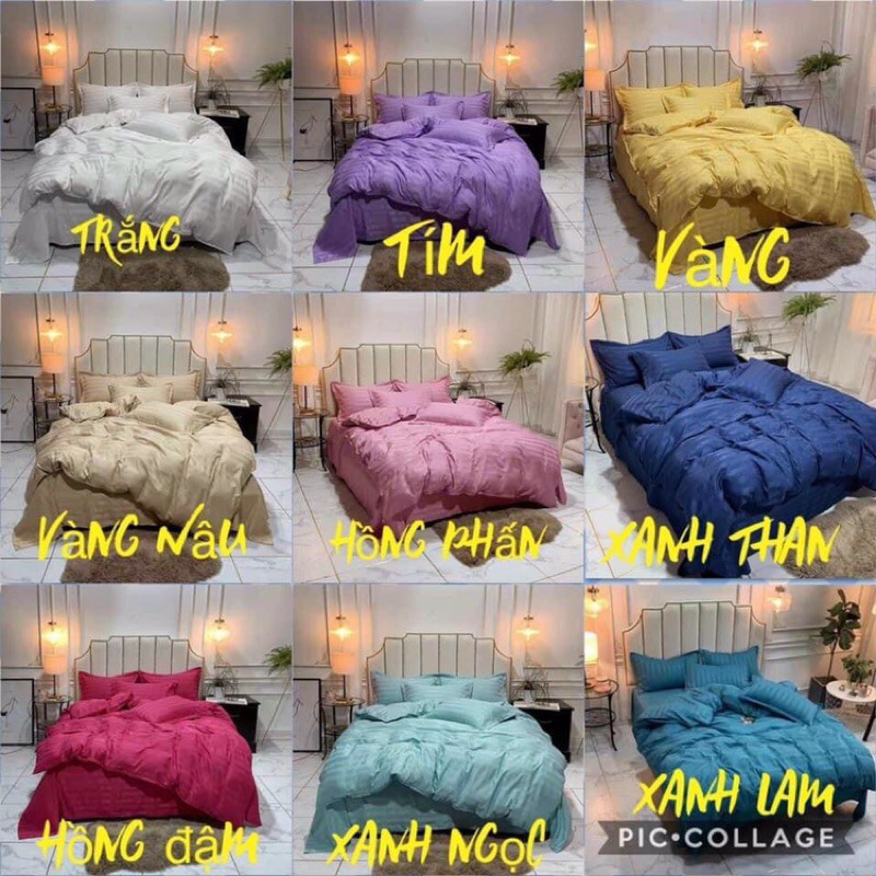 Bộ chăn ga Cotton Lụa kẻ sọc 3F phong cách khách sạn