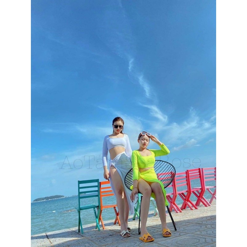 Bikini tay dài kèm khăn quấn siêu sang Ngọc trinh 5 màu kèm ảnh thật và feedback
