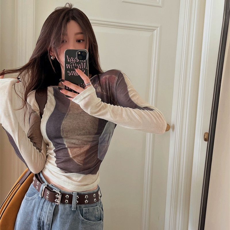 Áo Thun Nữ Cổ Tròn Dài Tay Dáng Ôm Không Nhòe Thời Trang Mùa Thu