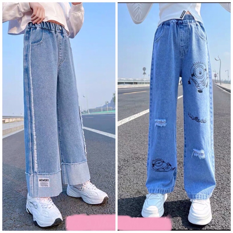 {Size Đại} Quần jean ống rộng cho bé gái size 20-40kg, quần bò ống đứng bé gái cạp chun form siêu đẹp