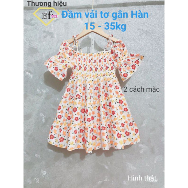 ĐẦM VÁY SIZE TO VẢI MỀM NHẬP HAIVANCO bé gái  15 đến 42 kg họa tiết hoa nhí tay rớt vai hai dây mềm mại thoáng mát