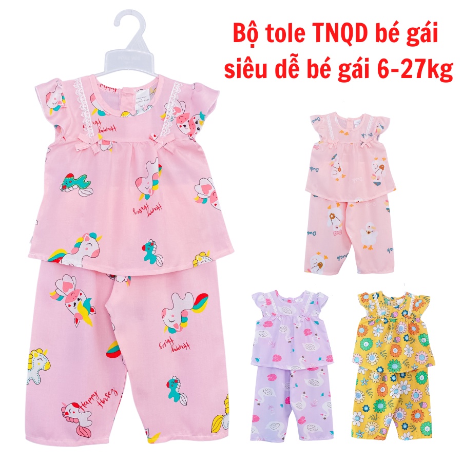 [6-27kg] Bộ quần áo trẻ em tay ngắn quần dài cánh tiên siêu yêu, Đồ bé gái tole lanh 2 da loại 1 mặc nhà thoáng mát