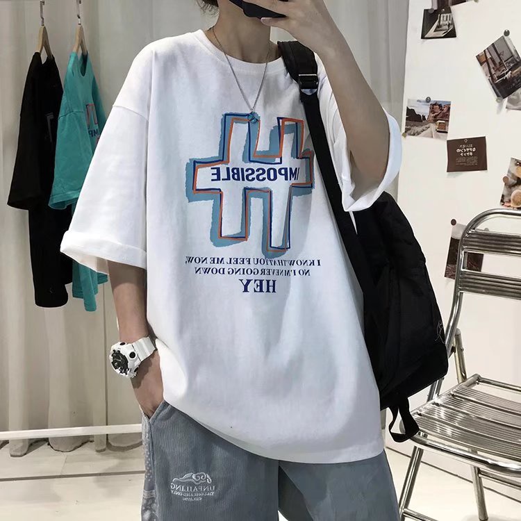 Áo Thun Tay Ngắn Dáng Rộng Cổ Tròn In Chữ Size M-8XL Phong Cách Hip Hop Đường Phố Cho Nam