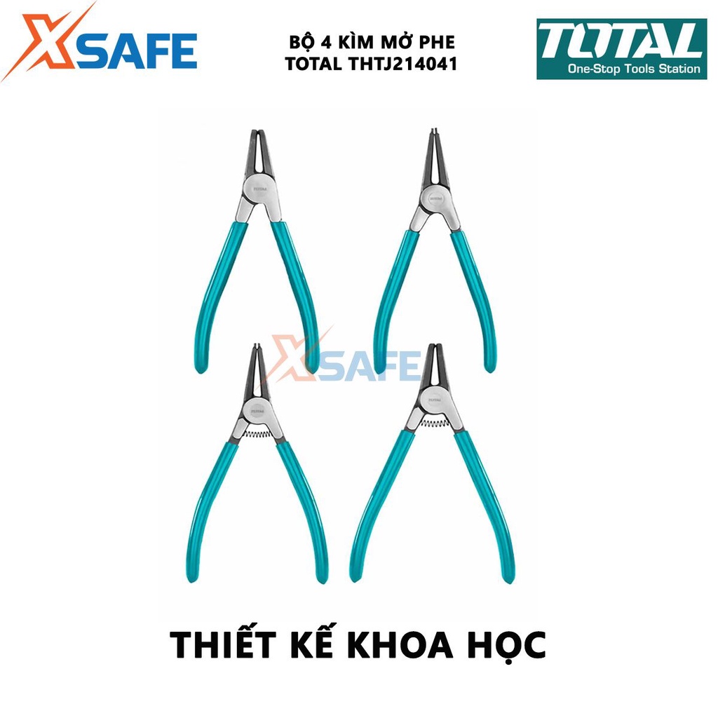 Bộ 4 kềm mở phe 180mm TOTAL THTJ214042 Bộ kìm 4 chi tiết kích thước 180mm, đường kính 1.8 mm, chất liệu thép carbon