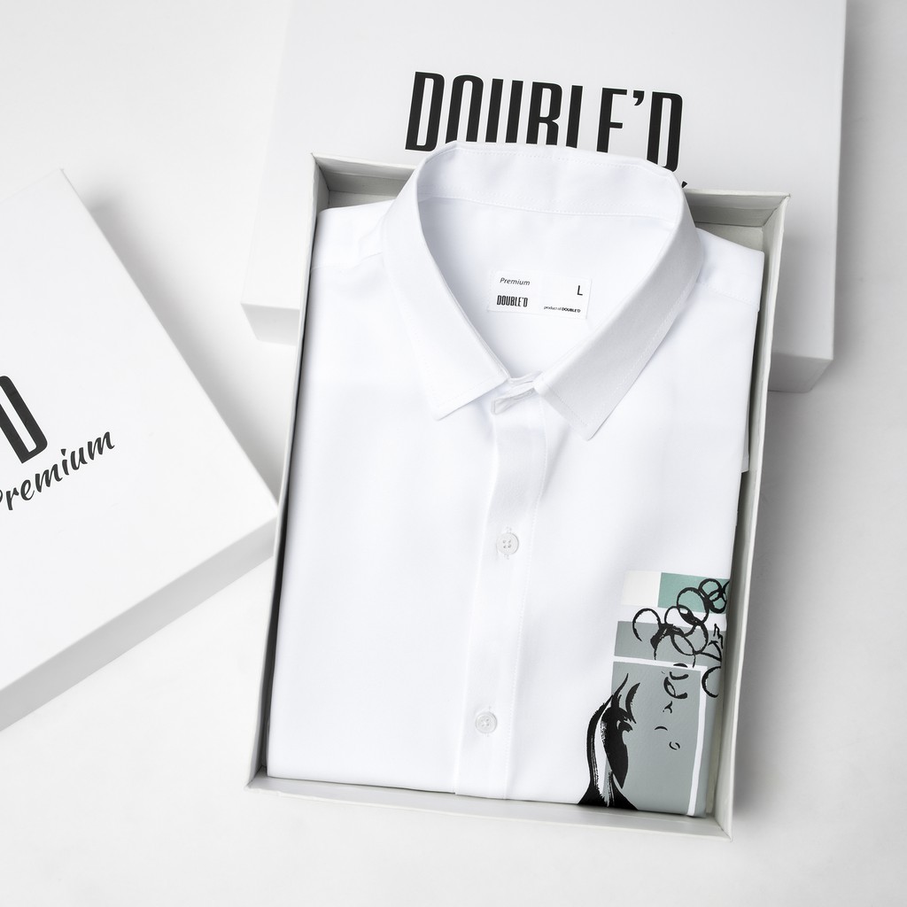 Áo sơ mi nam Double'D màu trắng họa tiết ngực SIN01 | BigBuy360 - bigbuy360.vn