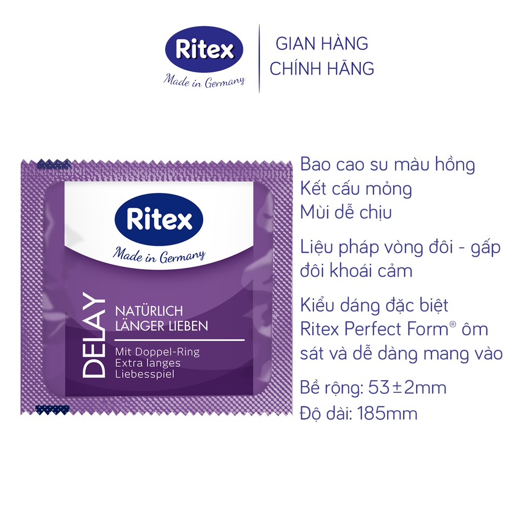 Bao cao su Ritex Delay kéo dài thời gian hộp 3 bao - Hàng nhập khẩu chính hãng