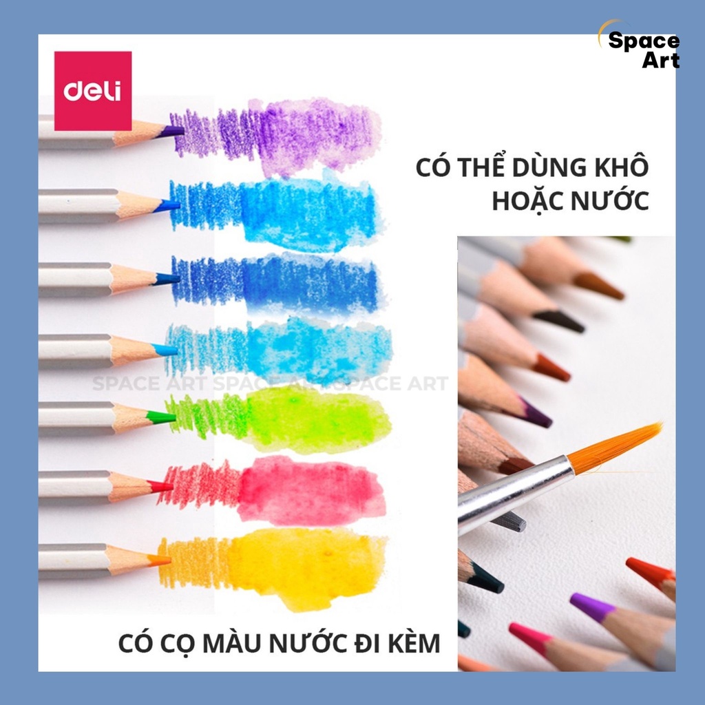 Bút chì màu nước cao cấp DELI Có kèm cọ tán (Hộp thiếc) - Water color pencil