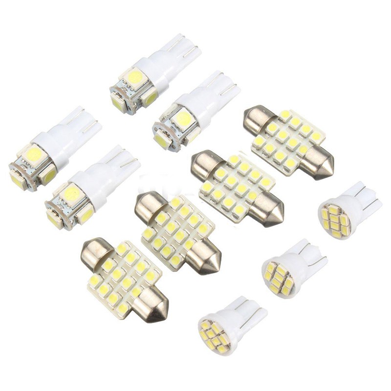 Set 11 bóng đèn LED sáng trắng cho nội thất ô tô T10 & 31mm