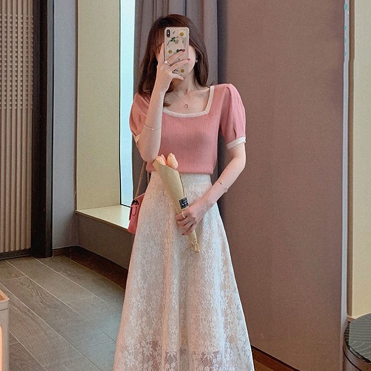 AMOI Set Áo Thun Ngắn Tay Và Chân Váy Chữ A Lưng Cao Thời Trang Dành Cho Nữ 2022