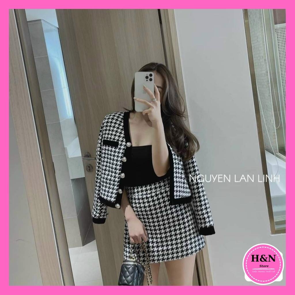 Set áo dạ ziczac chân váy chữ A thiết kế dự tiệc sang trọng trẻ trung HN Clothing S6