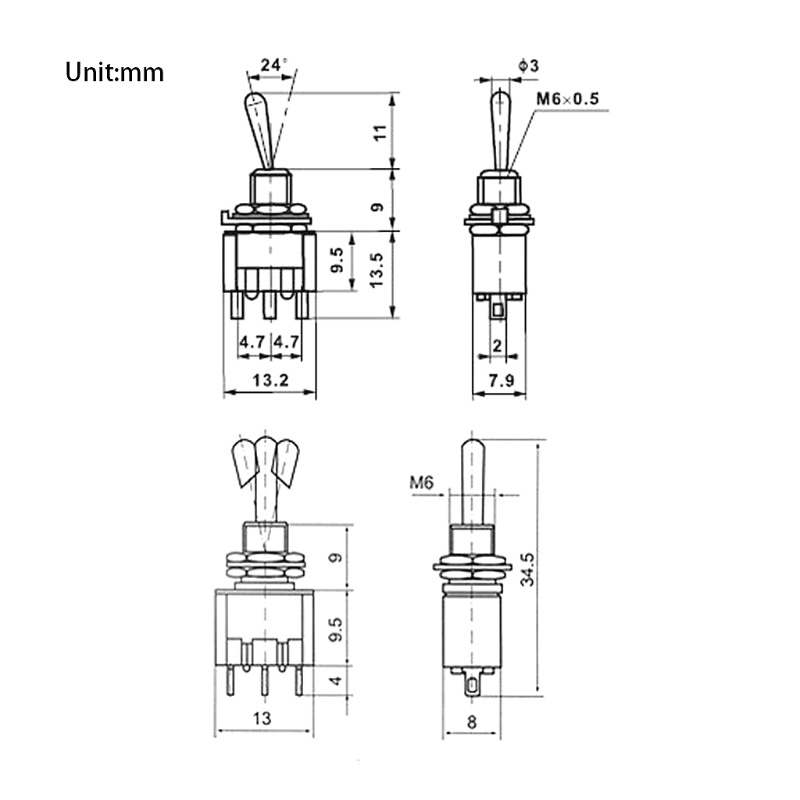 Công Tắc Gạt 3 Chấu MTS-103 AC250V 2A 120V 5A