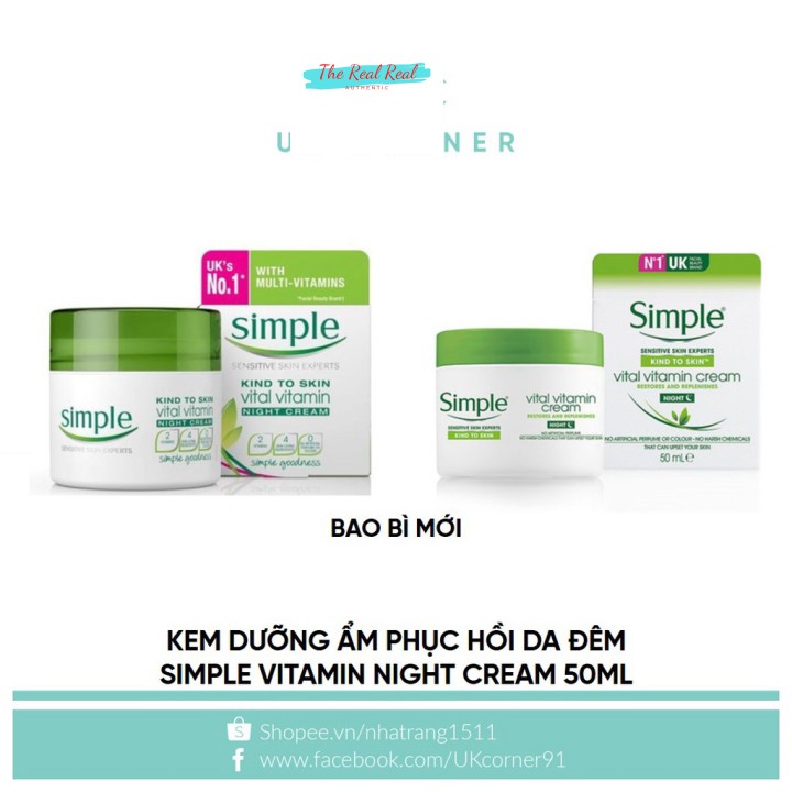 [Mã giảm giá] Kem dưỡng ẩm phục hồi da đêm Simple Vitamin Night Cream 50 mL