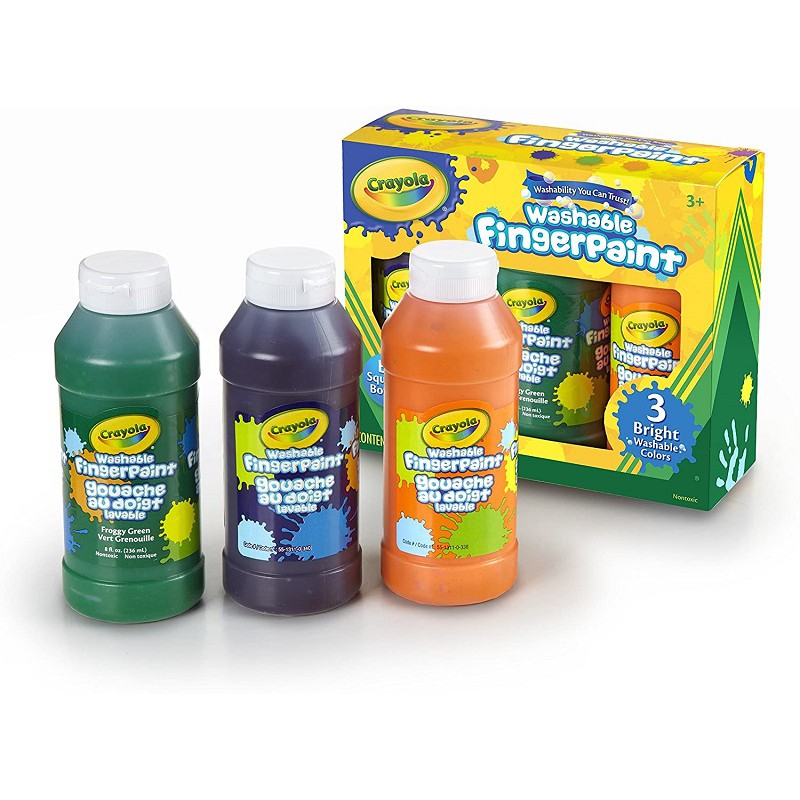 Bộ 3 hũ sơn bằng tay 236ml Crayola FingerPaint Dễ tẩy rửa, Màu thứ cấp (Cam, xanh lá, tím) - 551311