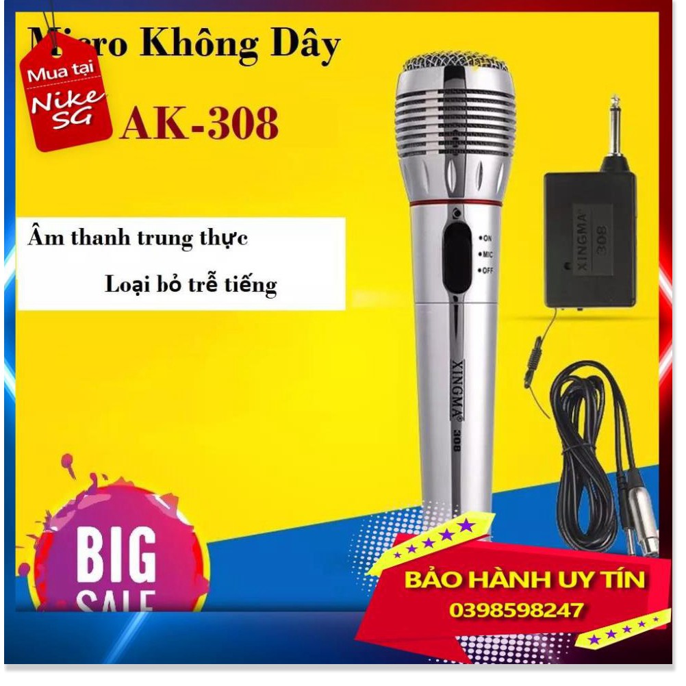 Mic không dây, Micro Không Dây Kết Hợp Có Dây AK 308 Công Nghệ 2 Màng Lọc Âm Tốt, Hát Hay - BẢO HÀNH UY TÍN