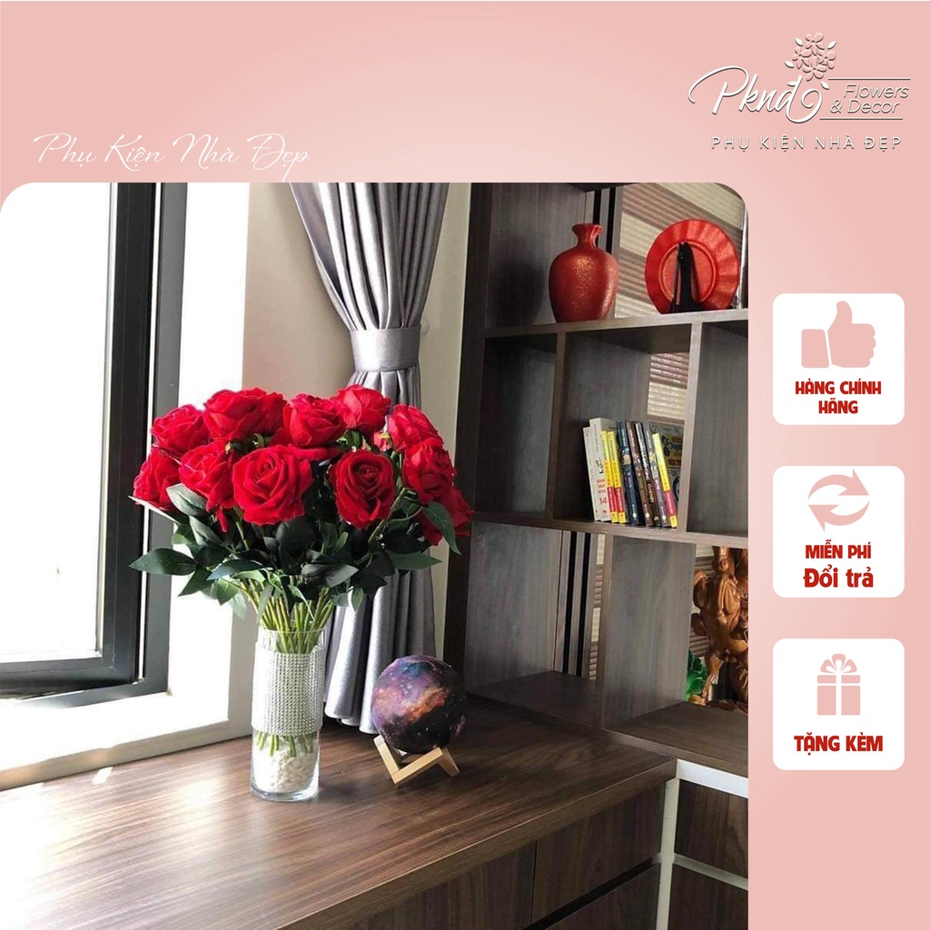 Bình hoa giả hồng nhung chất lụa cao cấp PKND FLOWER &amp; DECOR