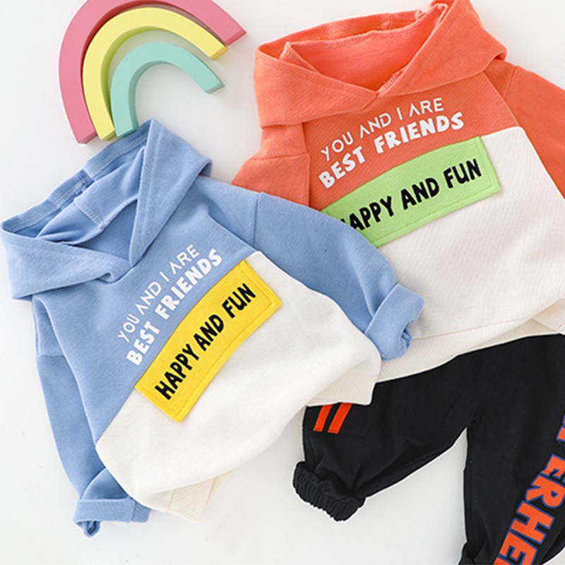 Set Áo Hoodies Có Nón Dài Tay + Quần Dài Thời Trang Cho Bé Trai