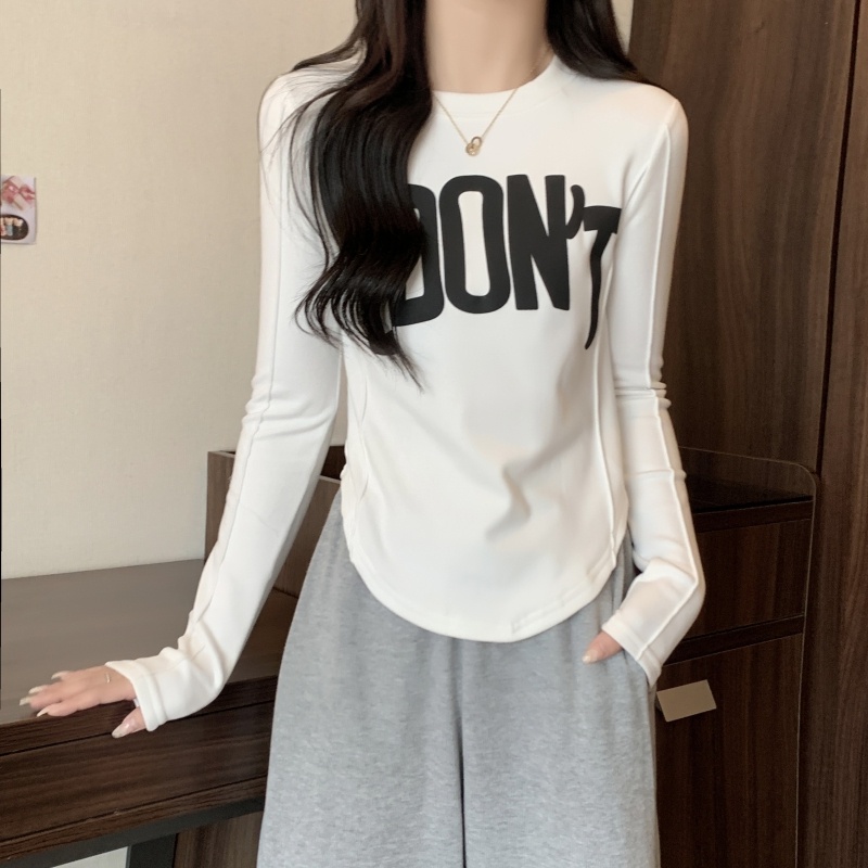 ZHELIHANGFEI Áo Thun Tay Dài Dáng Ôm In Chữ Thời Trang Quyến Rũ Cho Nữ