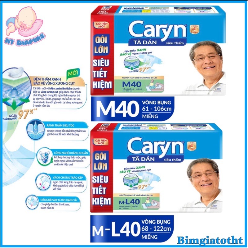 Tã Dán Người Lớn Caryn size M40,ML40