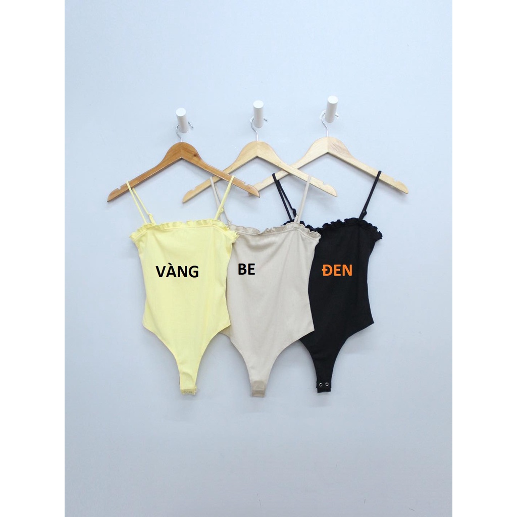 Q9342 - Bodysuit thun gân 2 dây Double Zero viền bèo, trơn